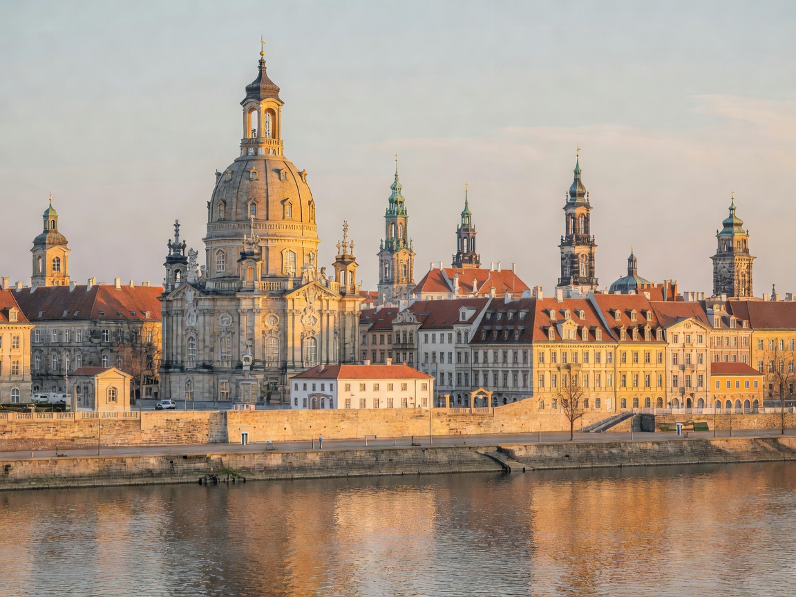 Dresden Frauenkirche and historic skyline over the Elbe river
