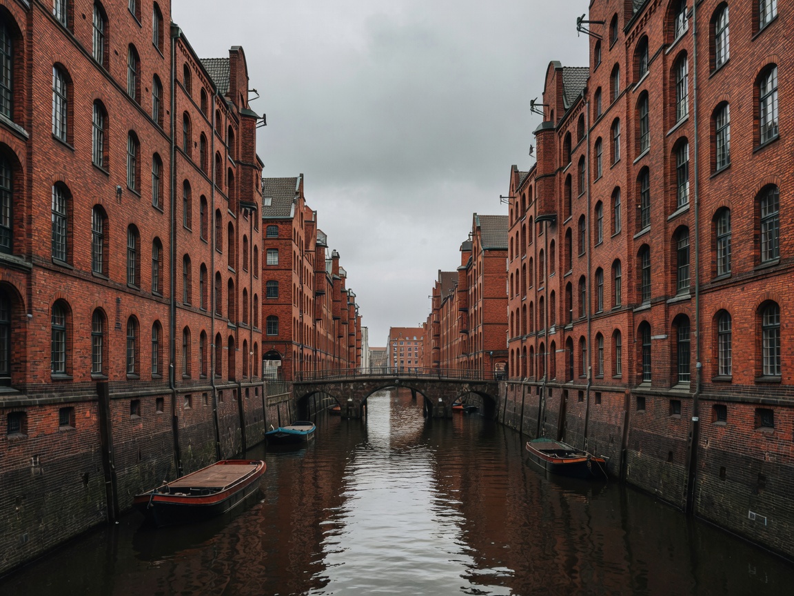 Hamburg Speicherstadt warehouse district with brick facades on canal