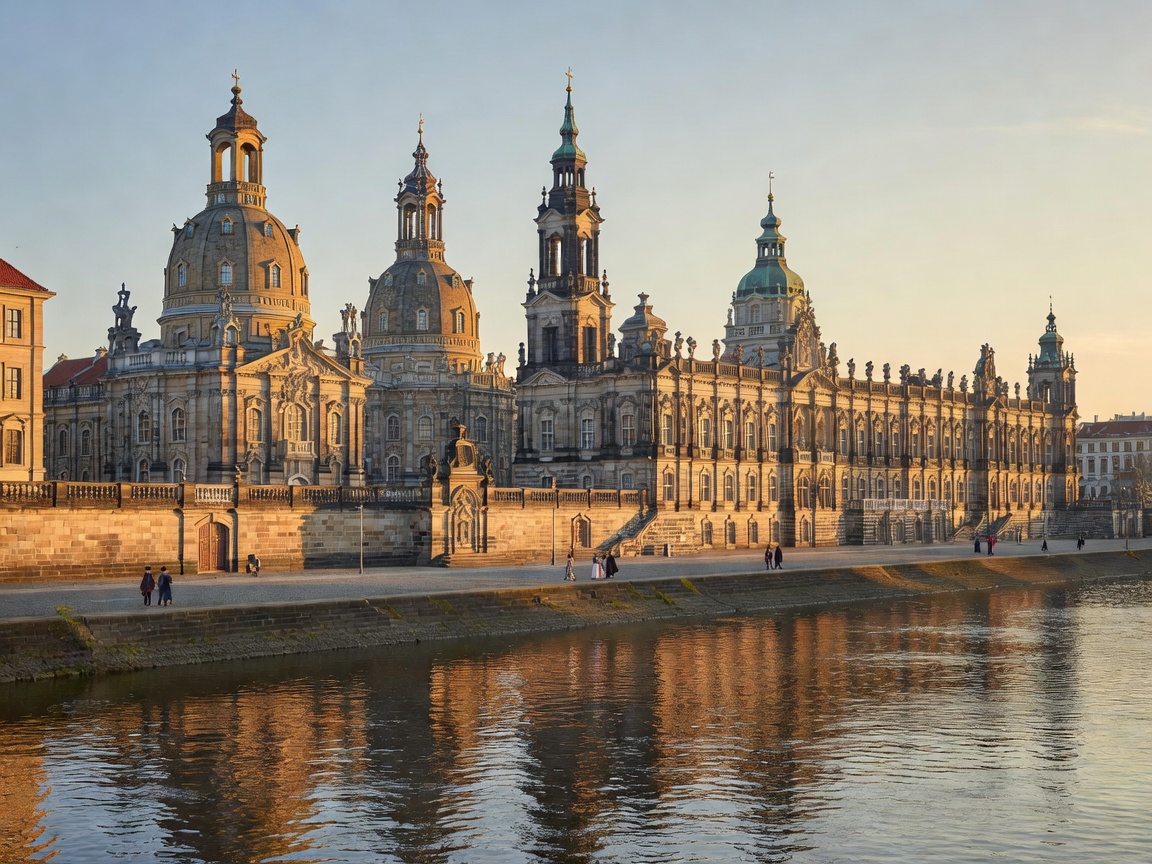 Panorama of Dresden baroque old town along the Elbe riverbank